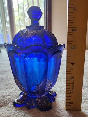 Northwood- Regent cobalt glass covered jar